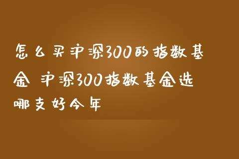 怎么买沪深300的指数基金 沪深300指数基金选哪支好今年