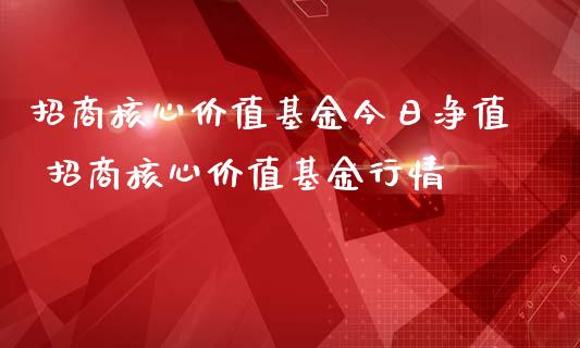 招商核心价值基金今日净值 招商核心价值基金行情