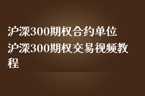 沪深300期权合约单位 沪深300期权交易视频教程