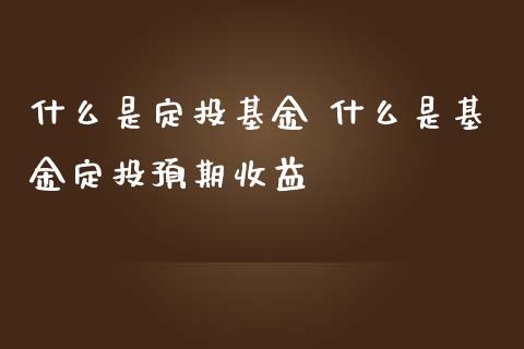 什么是定投基金 什么是基金定投预期收益