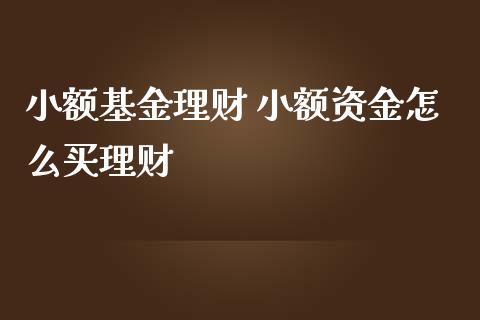 小额基金理财 小额资金怎么买理财