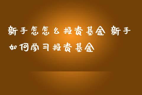 新手怎怎么投资基金 新手如何学投资基金