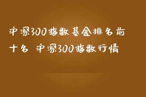 沪深300指数基金排名前十名 沪深300指数行情