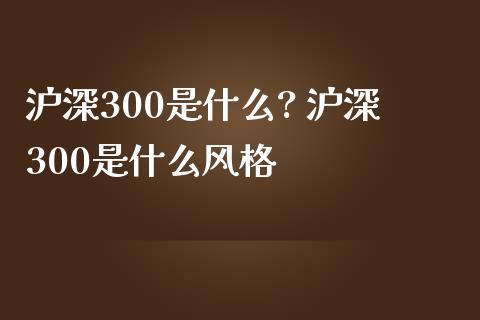 沪深300是什么? 沪深300是什么风格