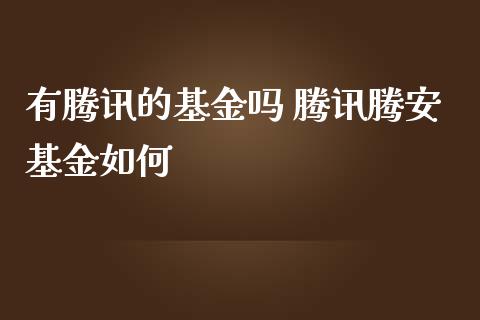 有腾讯的基金吗 腾讯腾安基金如何