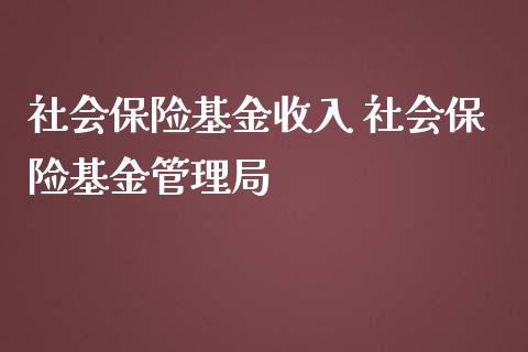 社会保险基金收入 社会保险基金管理局