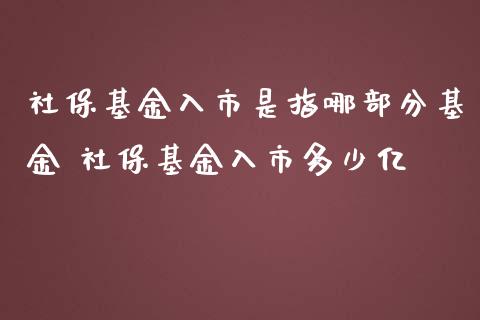 社保基金入市是指哪部分基金 社保基金入市多少亿