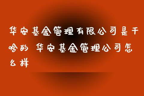 华安基金管理有限公司是干啥的 华安基金管理公司怎么样