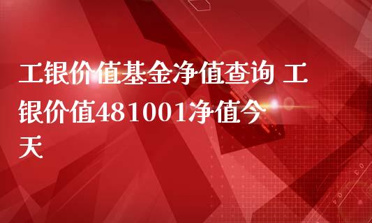 工银价值基金净值查询 工银价值481001净值今天