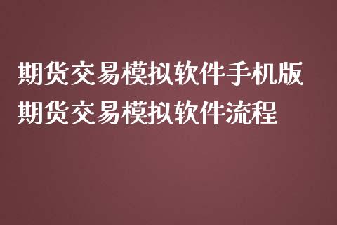 期货交易模拟软件手机版 期货交易模拟软件流程