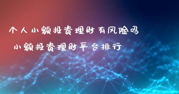 个人小额投资理财有风险吗 小额投资理财平台排行