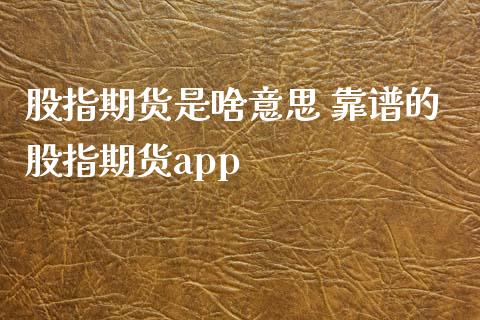 股指期货是啥意思 靠谱的股指期货app