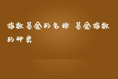 指数基金的名称 基金指数的种类