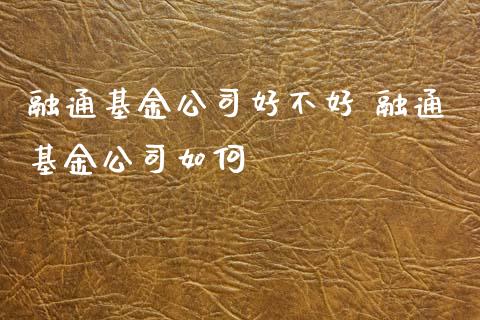 融通基金公司好不好 融通基金公司如何