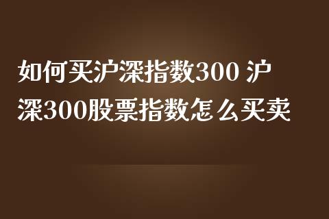 如何买沪深指数300 沪深300股票指数怎么买卖