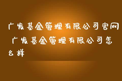 广发基金管理有限公司 广发基金管理有限公司怎么样
