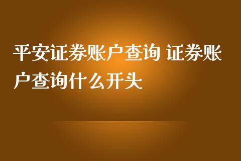 平安证券账户查询 证券账户查询什么开头