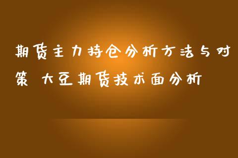 期货主力持仓分析方法与对策 大豆期货技术面分析