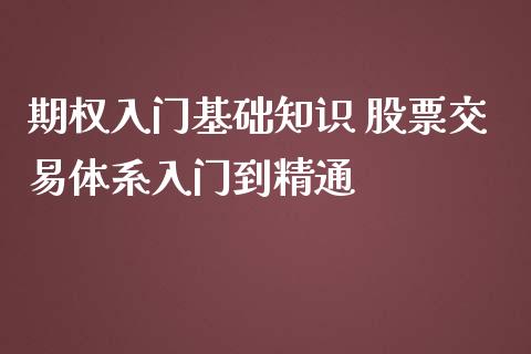 期权入门基础知识 股票交易体系入门到精通