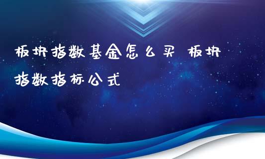 板块指数基金怎么买 板块指数指标公式