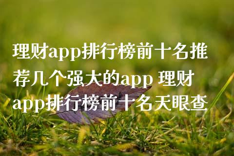 理财app排行榜前十名推荐几个强大的app 理财app排行榜前十名天眼查