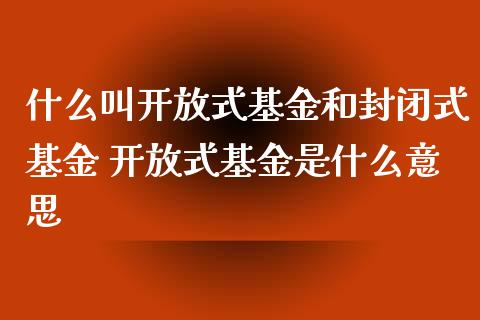 什么叫式基金和封闭式基金 式基金是什么意思
