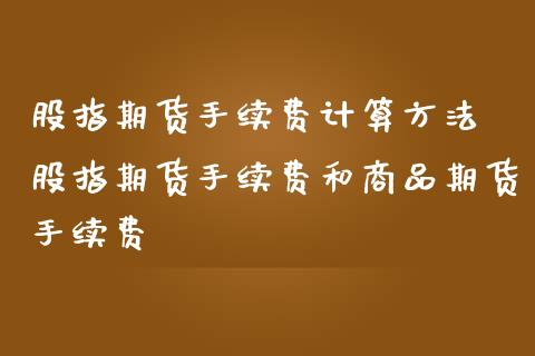 股指期货手续费计算方法 股指期货手续费和商品期货手续费
