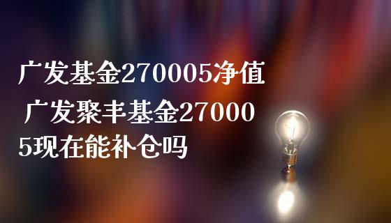 广发基金270005净值 广发聚丰基金270005现在能补仓吗