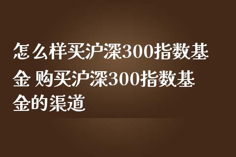 怎么样买沪深300指数基金 购买沪深300指数基金的渠道