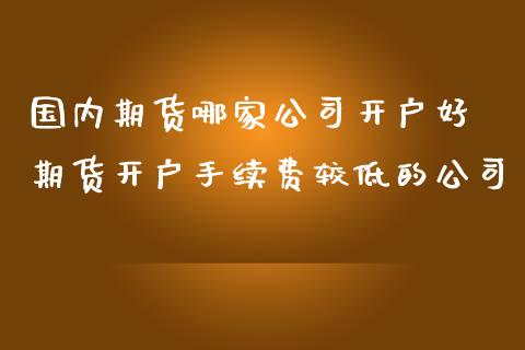 国内期货哪家公司开户好 期货开户手续费较低的公司