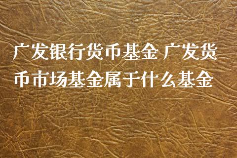 广发银行货币基金 广发货币市场基金属于什么基金