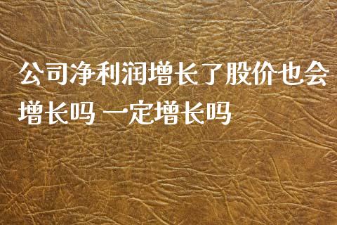 公司净利润增长了股价也会增长吗 一定增长吗