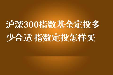 沪深300指数基金定投多少合适 指数定投怎样买