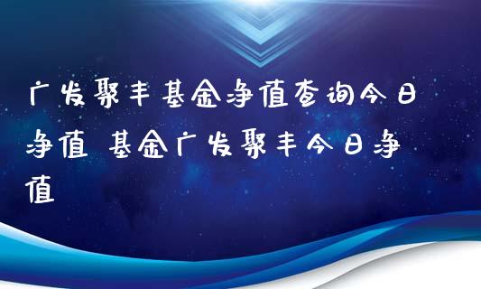 广发聚丰基金净值查询今日净值 基金广发聚丰今日净值