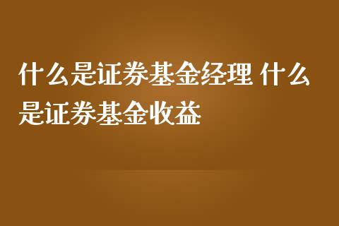 什么是证券基金经理 什么是证券基金收益