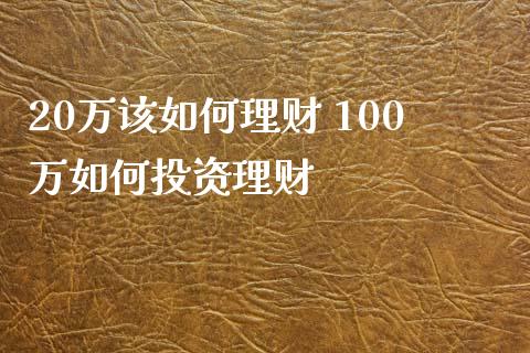 20万该如何理财 100万如何投资理财