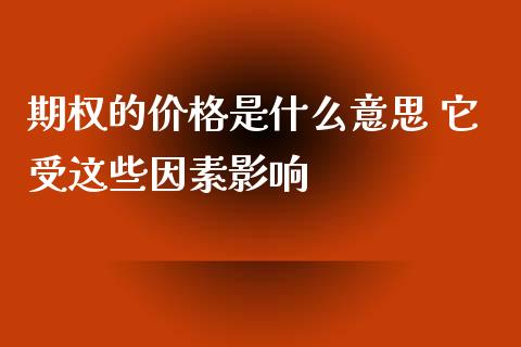 期权的价格是什么意思 它受这些因素影响