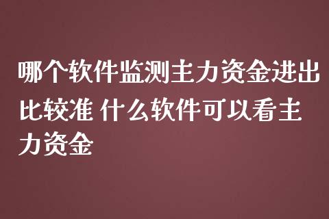哪个软件监测主力资金进出比较准 什么软件可以看主力资金