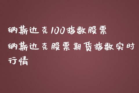 纳斯达克100指数股票 纳斯达克股票期货指数实时行情