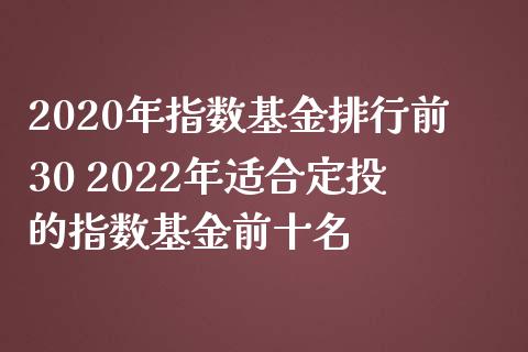 2020年指数基金排行前30 2022年适合定投的指数基金前十名