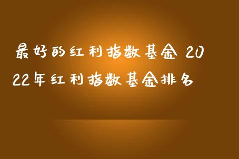 最好的红利指数基金 2022年红利指数基金排名