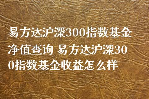 易方达沪深300指数基金净值查询 易方达沪深300指数基金收益怎么样
