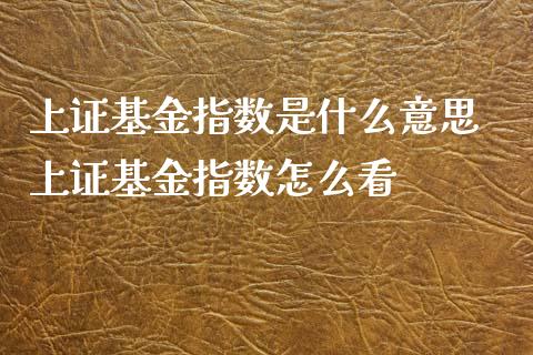 上证基金指数是什么意思 上证基金指数怎么看