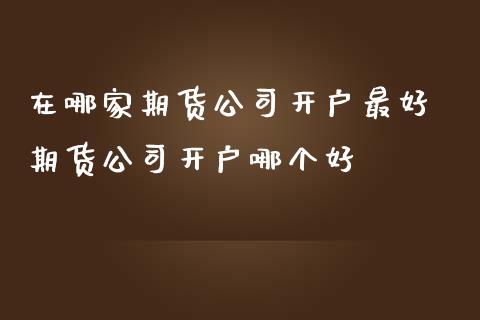 在哪家期货公司开户最好 期货公司开户哪个好