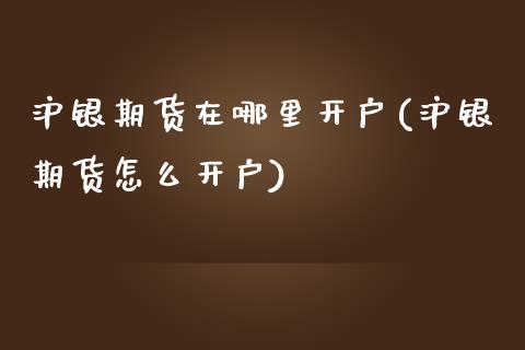沪银期货在哪里开户(沪银期货怎么开户)