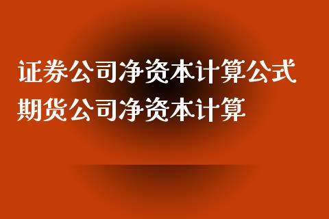 证券公司净资本计算公式 期货公司净资本计算