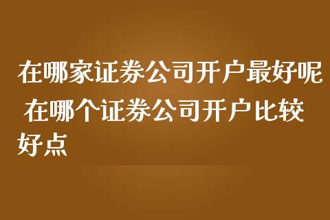 在哪家证券公司开户最好呢 在哪个证券公司开户比较好点