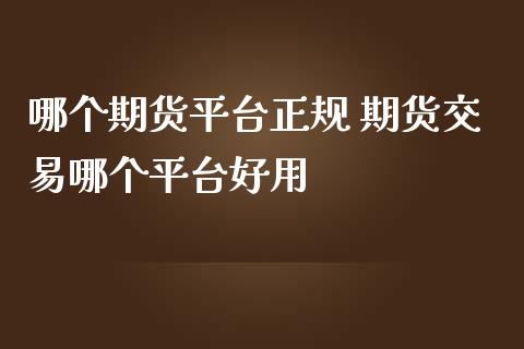 哪个期货平台正规 期货交易哪个平台好用