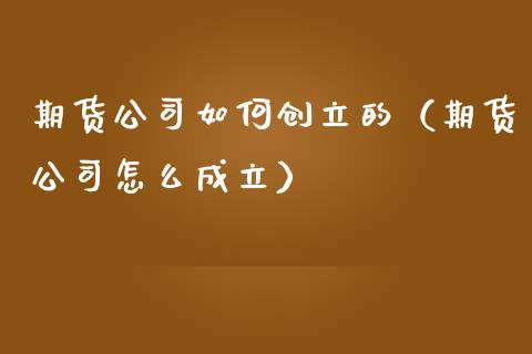 期货公司如何创立的（期货公司怎么成立）