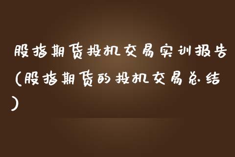 股指期货投机交易实训报告(股指期货的投机交易总结)